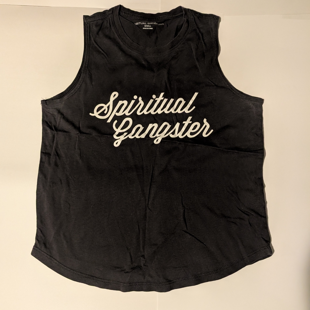 Spiritual Gangster Black Muscle Tee with White Script Logo
